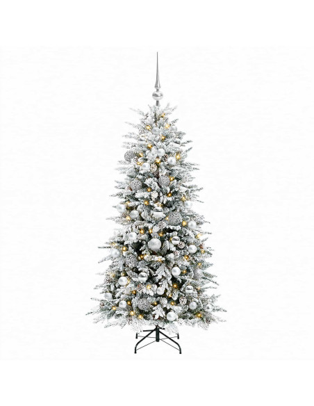 Albero di Natale artificiale con palline 150 cm 150 LED