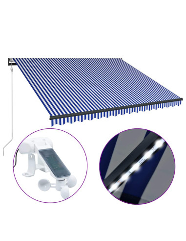 Tenda con Sensore Vento e LED 300x250 cm Blu e Bianco