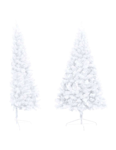 Albero di Natale a Metà Preilluminato con Palline Bianco 120 cm