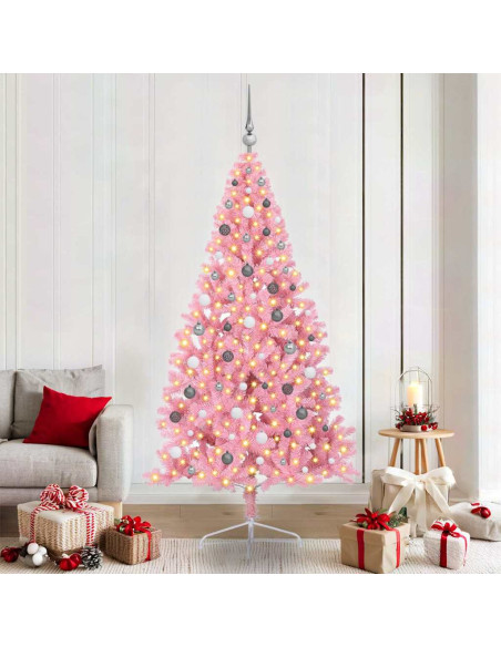 Albero di Natale artificiale con luci integrate Rosa 210 cm PVC