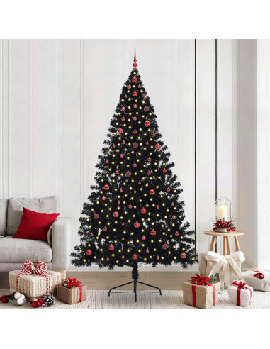 Albero di Natale artificiale con luci integrate Nero 240 cm PVC