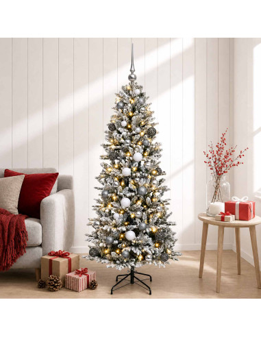 Albero di Natale artificiale con palline 120 cm 150 LED
