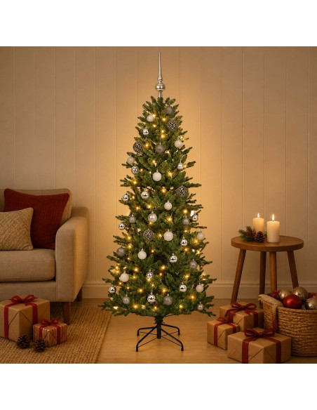 Albero di Natale artificiale con palline 120 cm 150 LED