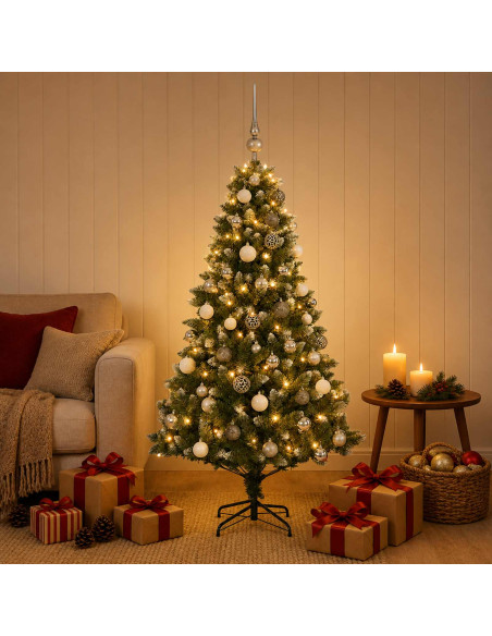 Albero di Natale Artificiale con Palline 120 cm 150 LED