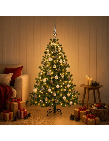 Albero di Natale artificiale con palline 150 cm 150 LED
