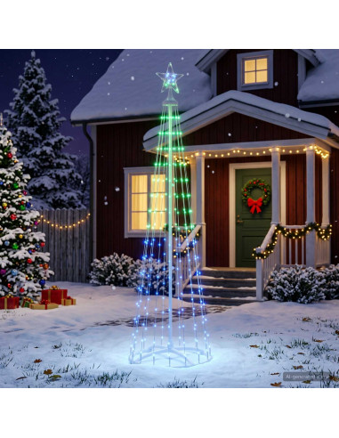 Albero di Natale a cono LED 180 cm 250 LED RGB Acciaio Bianco