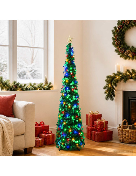 Albero di Natale LED pop-up con stella 150 cm 50 LED PET Verde