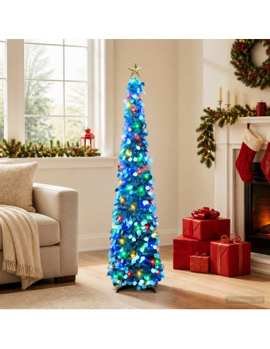 Albero di Natale LED pop-up con stella 120 cm 50 LED PET Blu