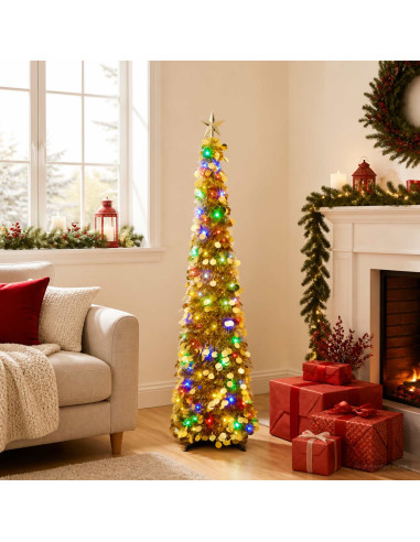 Albero di Natale LED pop-up con stella 150 cm 50 LED PET Oro