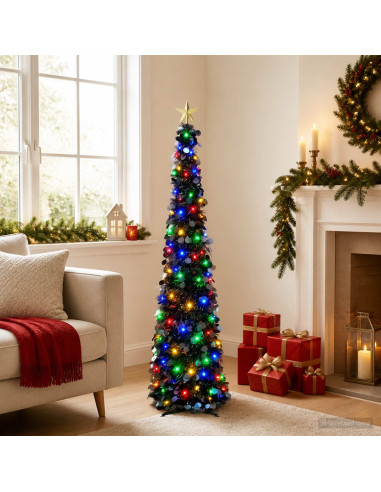 Albero di Natale LED pop-up con stella 120 cm 50 LED PET Nero