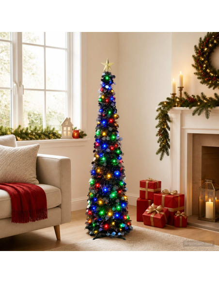 Albero di Natale LED pop-up con stella 120 cm 50 LED PET Nero