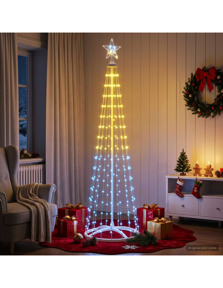 Albero di Natale a cono LED 180 cm 250 LED RGB Acciaio Bianco