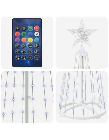Albero di Natale a cono LED 180 cm 250 LED RGB Acciaio Bianco