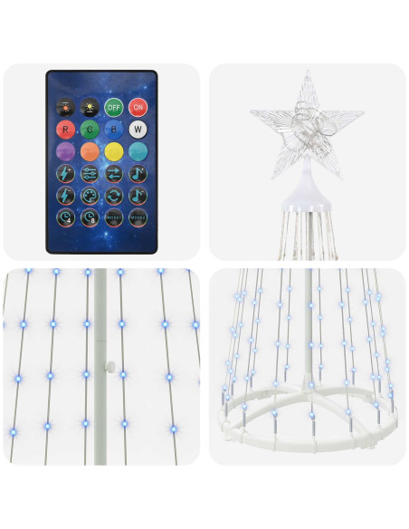 Albero di Natale a cono LED 180 cm 250 LED RGB Acciaio Bianco