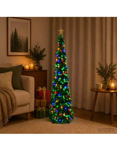 Albero di Natale LED pop-up con stella 150 cm 50 LED PET Verde