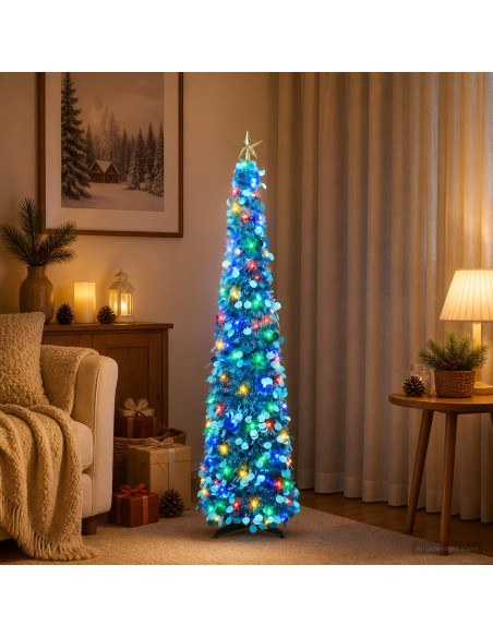 Albero di Natale LED pop-up con stella 120 cm 50 LED PET Blu
