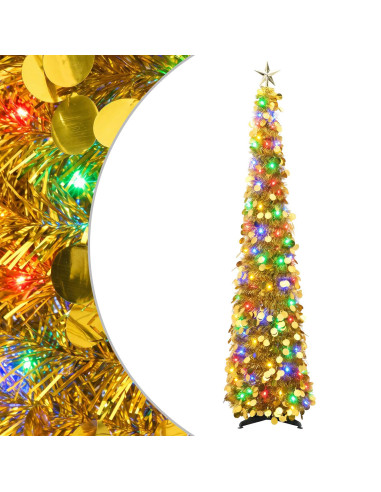 Albero di Natale LED pop-up con stella 150 cm 50 LED PET Oro