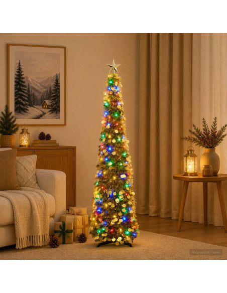 Albero di Natale LED pop-up con stella 150 cm 50 LED PET Oro