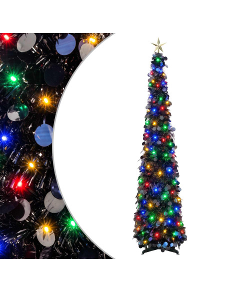 Albero di Natale LED pop-up con stella 120 cm 50 LED PET Nero