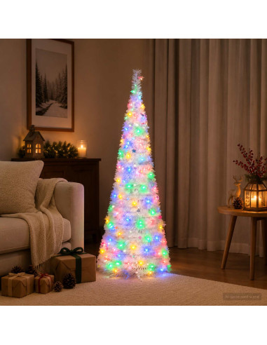 Albero di Natale LED pop-up 120 cm 50 LED PVC e PET Bianco
