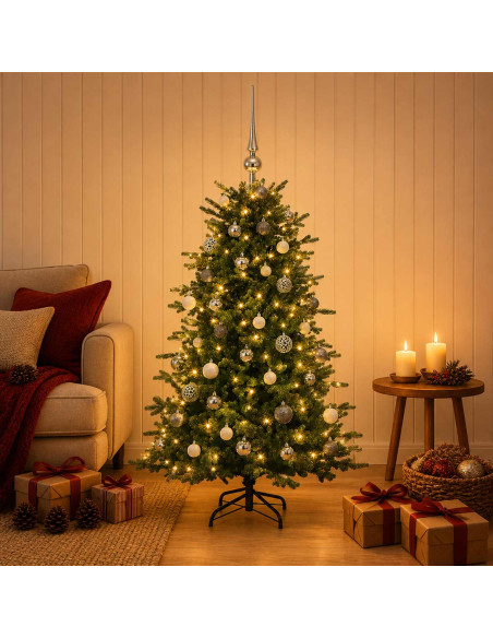 Albero di Natale artificiale con palline 150 cm 150 LED