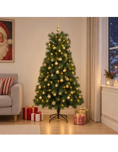 Albero di Natale artificiale con rami snodati e palline 210 cm
