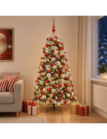 Albero di Natale artificiale con rami snodati e palline 240 cm