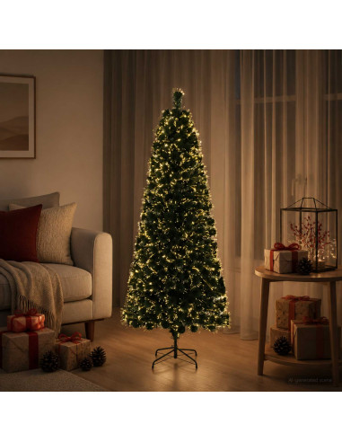 Albero di Natale in fibra ottica 150 cm 24 LED Bianco caldo PVC