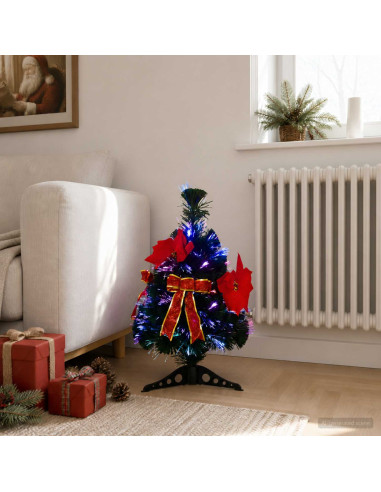 Albero di Natale in fibra ottica 64 cm 12 LED Multicolore PVC