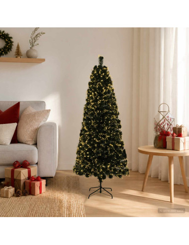 Albero di Natale in fibra ottica 150 cm 24 LED Bianco caldo PVC