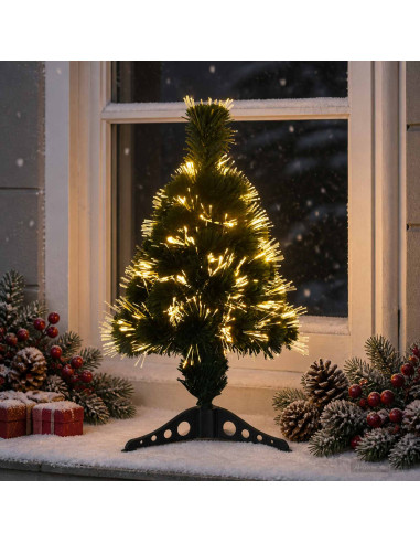 Albero di Natale in fibra ottica 64 cm 12 LED Bianco caldo PVC