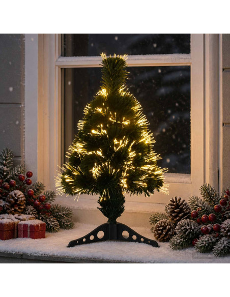 Albero di Natale in fibra ottica 64 cm 12 LED Bianco caldo PVC
