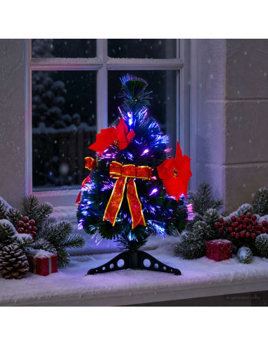Albero di Natale in fibra ottica 64 cm 12 LED Multicolore PVC