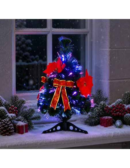 Albero di Natale in fibra ottica 64 cm 12 LED Multicolore PVC