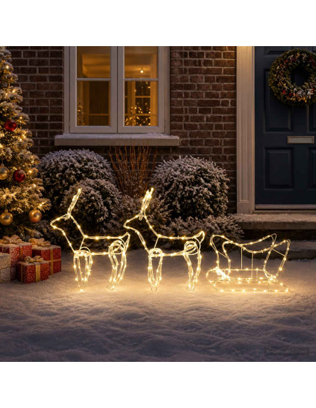 Decorazione natalizia con renna e slitta LOVIISA 240 LED
