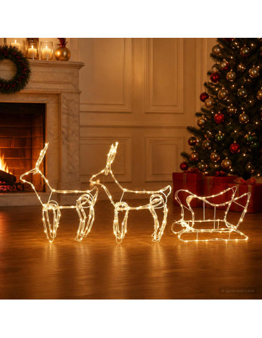 Decorazione natalizia con renna e slitta LOVIISA 240 LED
