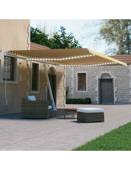 Tenda Automatica con Sensore Vento LED 600x300 cm Gialla Bianca