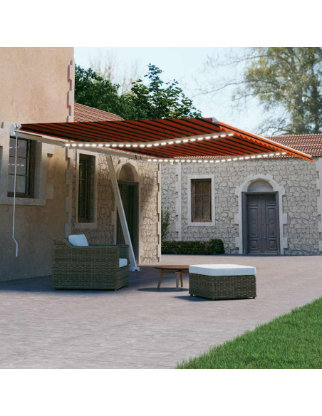 Tenda Automatica Sensore Vento e LED 600x300 cm Arancio Marrone