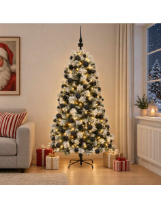 Albero di Natale artificiale con rami snodati e palline 210 cm