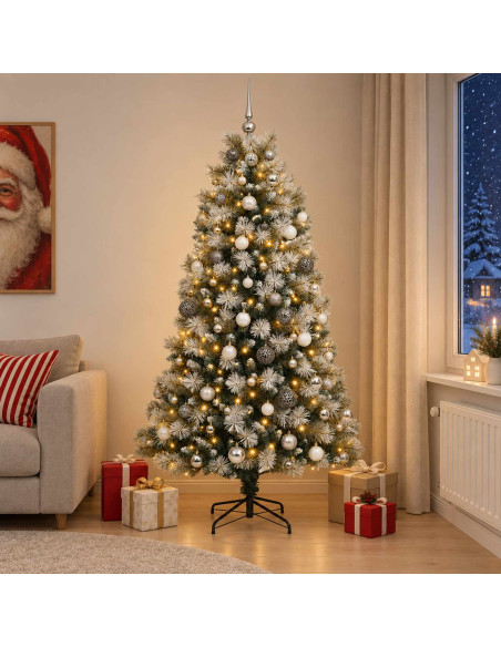 Albero di Natale artificiale con rami snodati e palline 210 cm