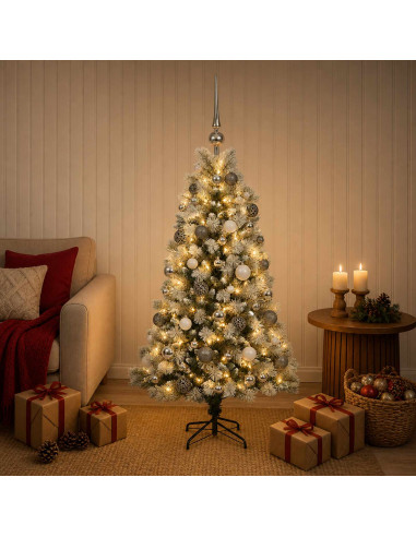 Albero di Natale artificiale con rami snodati e palline 120 cm