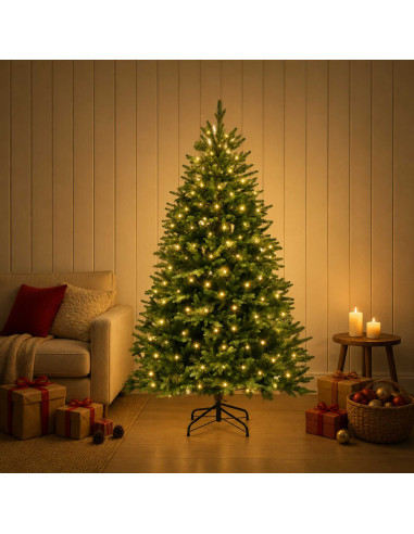 Albero di Natale Artificiale con Rami Pieghevoli 240 cm 300 LED