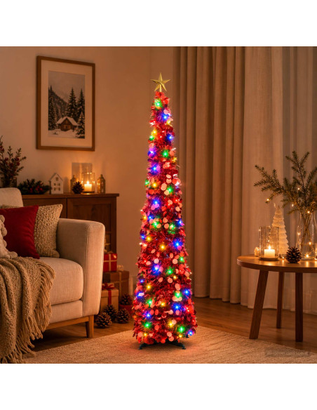 Albero di Natale LED pop-up con stella 120 cm 50 LED PET Rosso