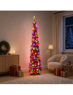 Albero di Natale LED pop-up con stella 180 cm 100 LED PET Rosso