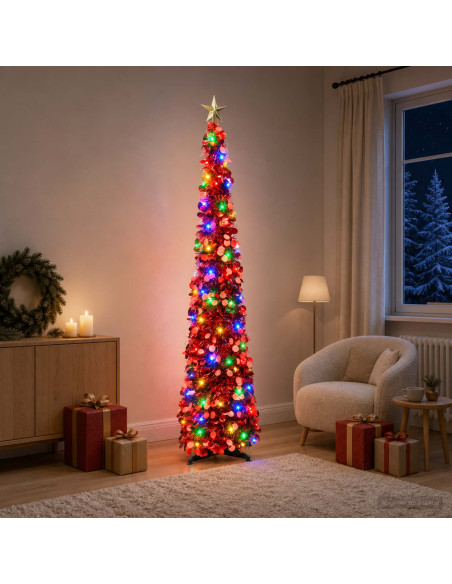 Albero di Natale LED pop-up con stella 180 cm 100 LED PET Rosso
