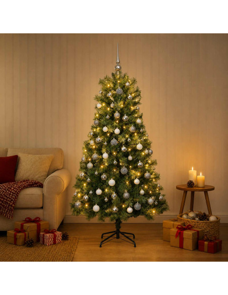Albero di Natale artificiale con rami snodati e palline 150 cm