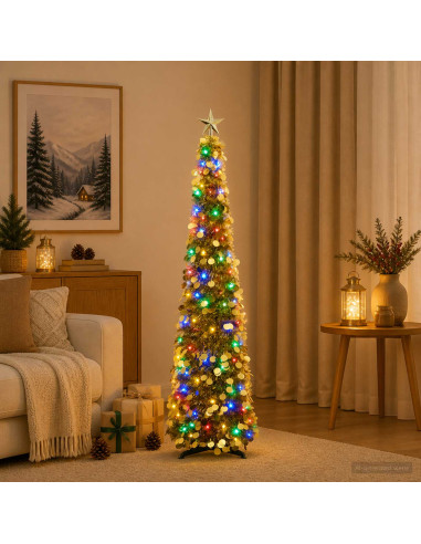 Albero di Natale LED pop-up con stella 120 cm 50 LED PET Oro