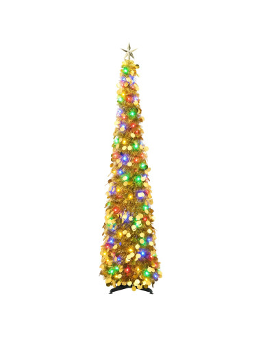 Albero di Natale LED pop-up con stella 120 cm 50 LED PET Oro