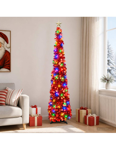 Albero di Natale LED pop-up con stella 180 cm 100 LED PET Rosso