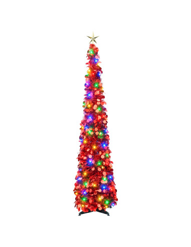 Albero di Natale LED pop-up con stella 180 cm 100 LED PET Rosso